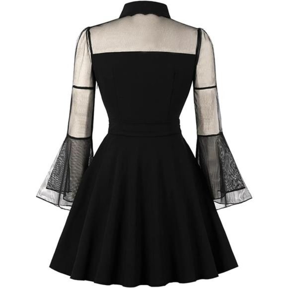 Women's Vintage Polka Dot 1950s Audrey Retro Rockabilly Dress Swing Dress, Black - Picture 2 of 7